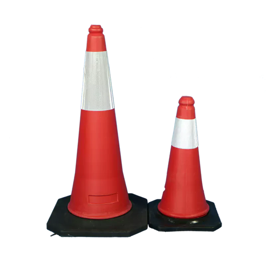 Traffic Cone - Black Rubber Stand with Reflective Tape