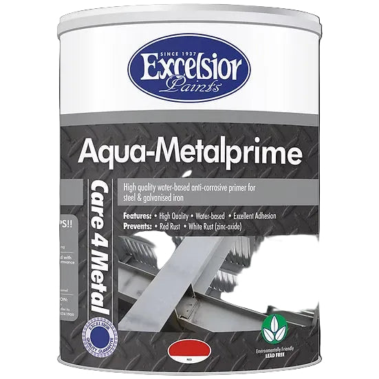 Excelsior Paints Aqua-Metalprime can on a white background