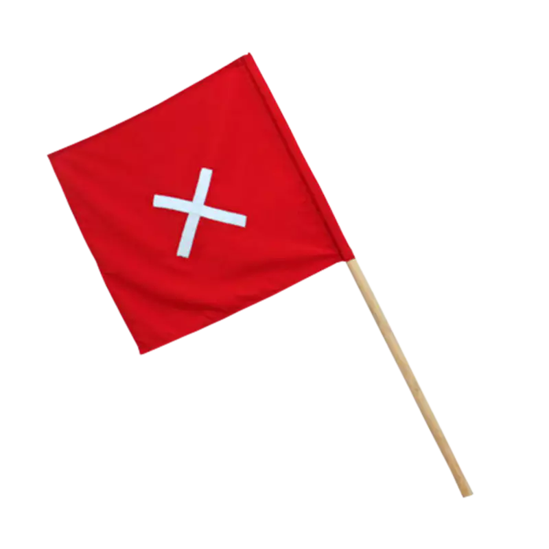 Warning Flags - Red - Wooden Handle with Reflective Cross
