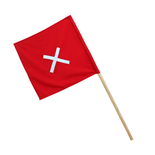 Warning Flags - Red - Wooden Handle with Reflective Cross