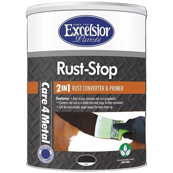A container of Care-4-Metal Galvanised Iron Primer by Excelsior with a gray label and blue branding.