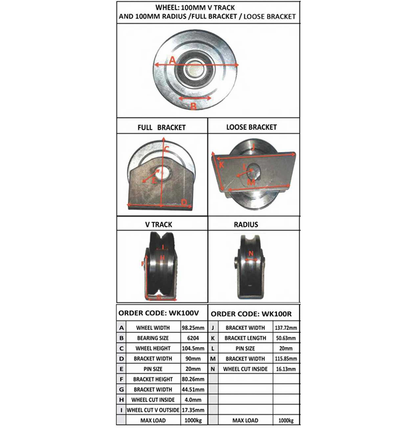 Wheel kit 100mm Radius - Loose Bracket